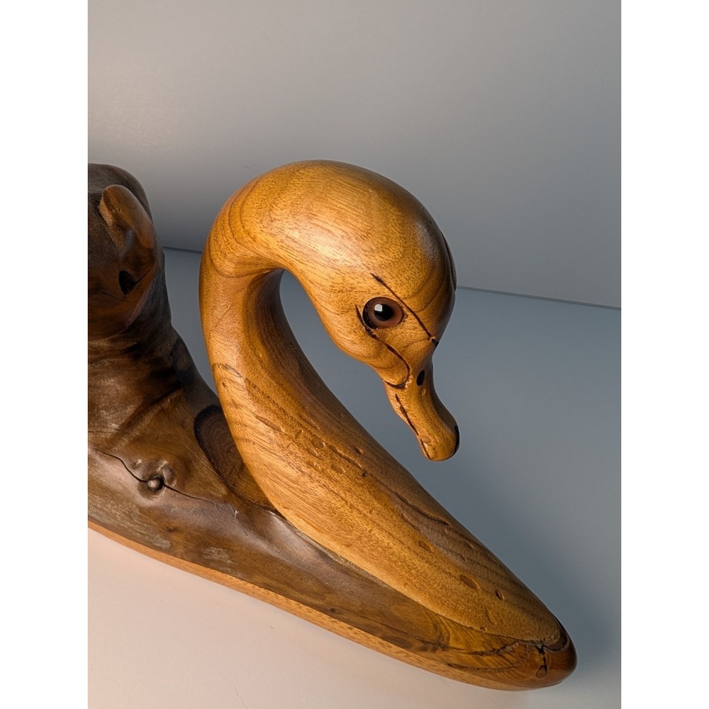Vtg Tundra Swan Wood Hand Carved Driftwood By N. A.‎ Needham Canada Laberge Lake - Picture 6 of 10
